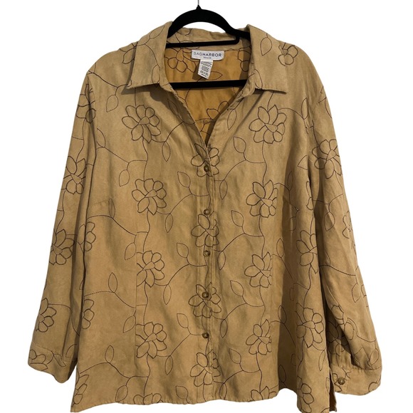 Sag Harbor Faux Suede Floral Stitching Button Up Shirt Jacket Shacket Western 2X - Picture 1 of 7